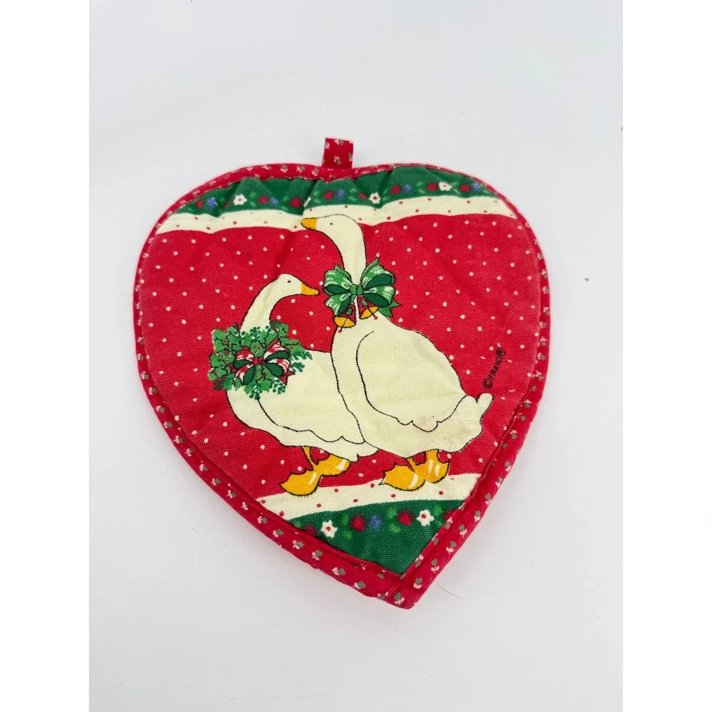 Franco Potholder Heart Red White Geese Vintage Quilted‎ Kitchen Decor Cotton